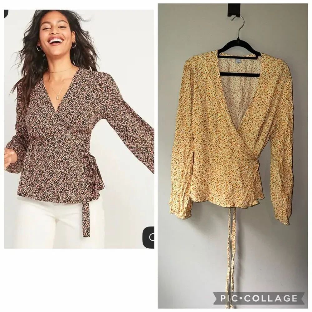 Old navy bundle of two true wrap long sleeve ditsy floral tops Large